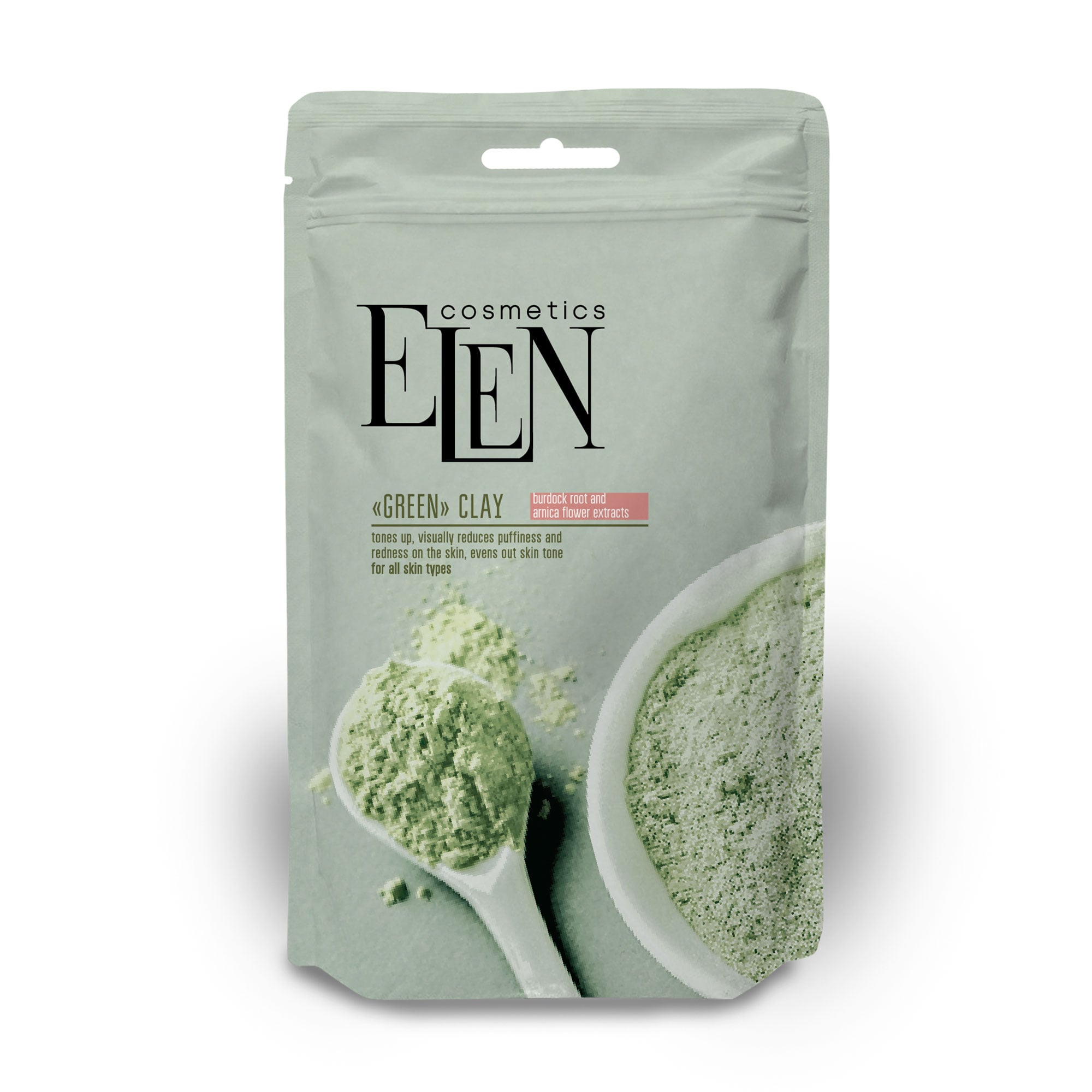 Зелена глина для обличчя Elen Cosmetics Green Clay з екстрактом лопуха та арніки, 40 г